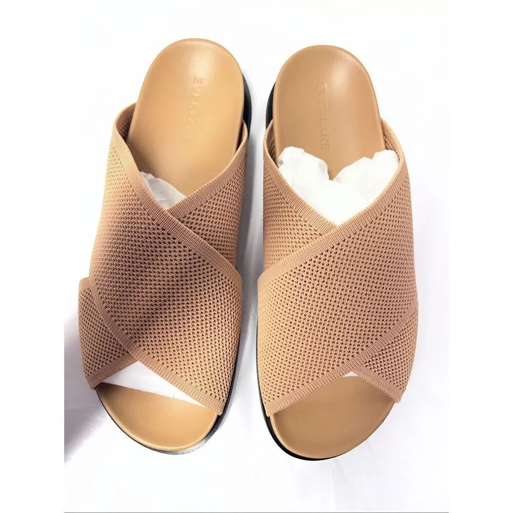 Everlane THE REKNIT FORM CROSSOVER SANDAL in Caramel Beige Neutral Size 9 NWB